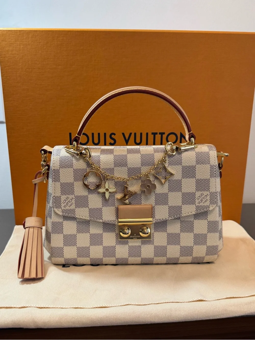 Louis Vuitton Damier Azur Canvas Top Handle Satchel with Gold Hardware